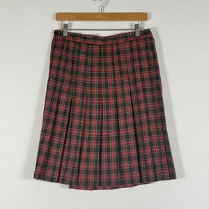Tofy Vintage 14 Skirt Red Black Plaid Pleated Womens Twee Academic Tartan Indie